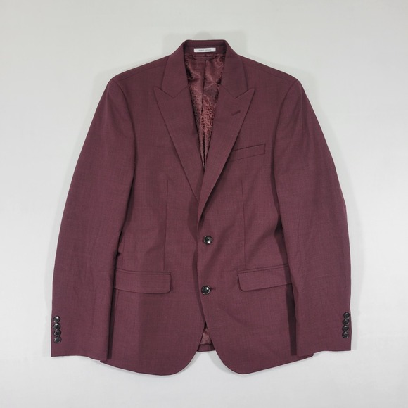 Bar III Men's‎ Sport Coat Blazer Two Button Maroon Wool Blend Peak Size 36S